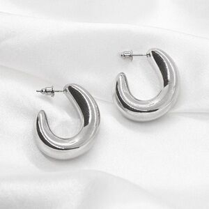Curved Chunky Silver Hoop Earrings
